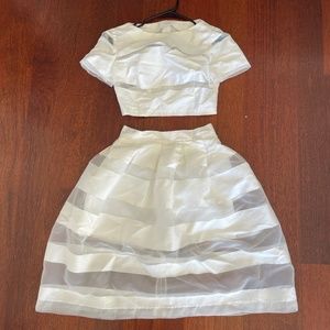 Designer two piece top and skirt set white chiffon